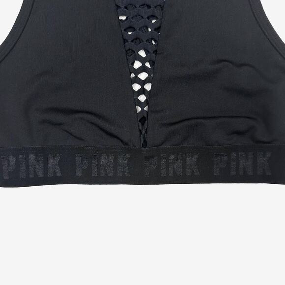 PINK Victoria’s Secret Ultimate High Neck Mesh Sports Bra Small Black Unlined - Picture 6 of 9